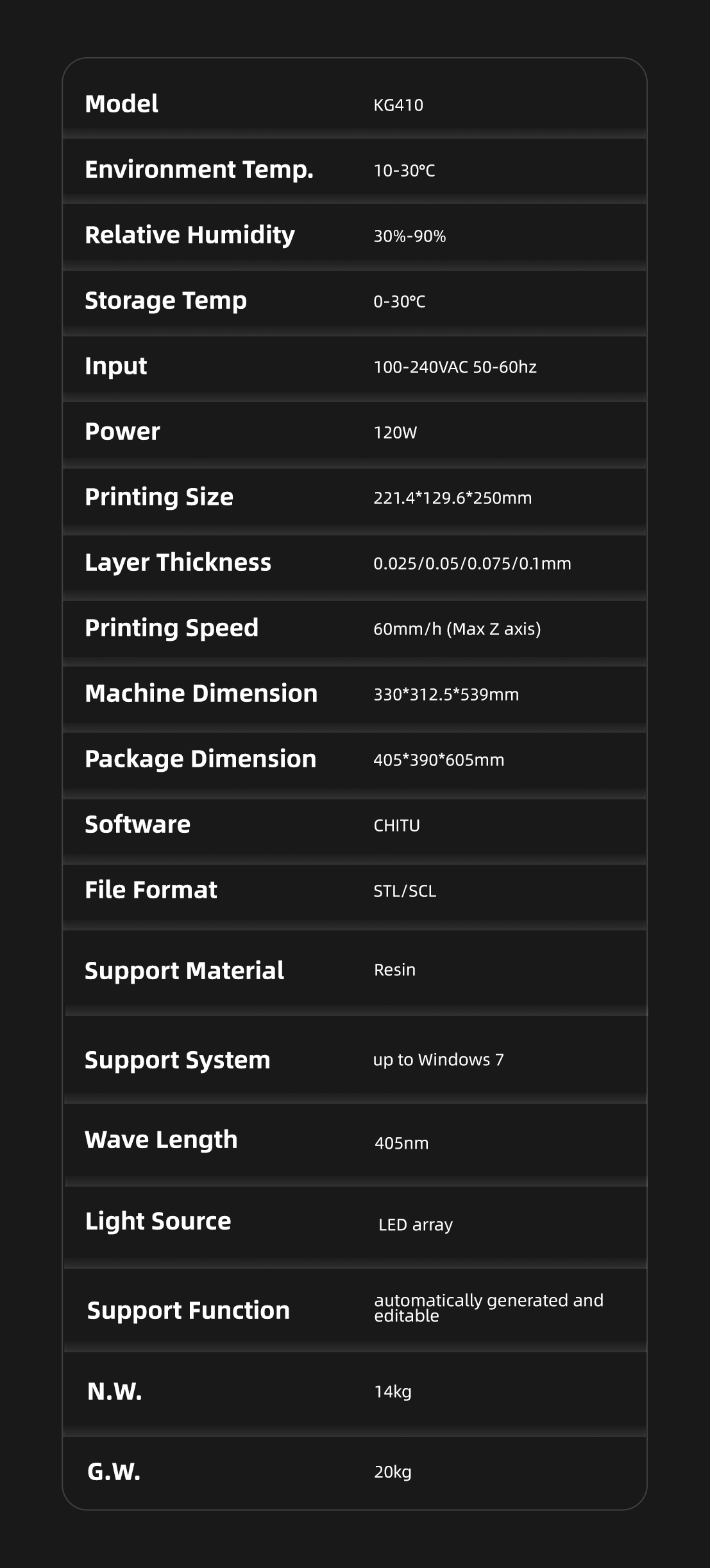 TRONHOO KG410 SPECIFICATIONS